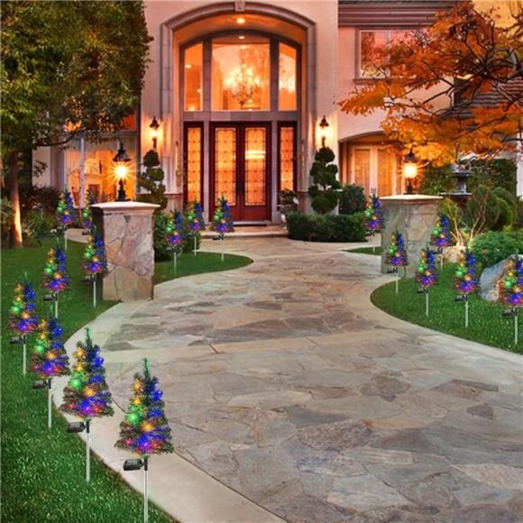 Solar Christmas Tree Garden Stake Lights Waterproof...